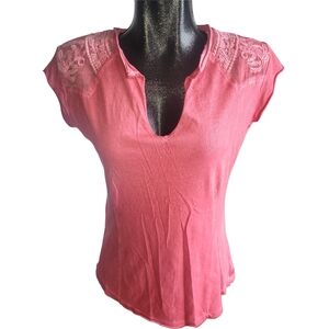 Guess Red Lace Detailed Short Sleeve Top Size M
